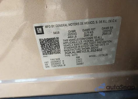 2018 GMC Terrain Sle из США, поврежденный, VIN 3GKALMEV2JL352402